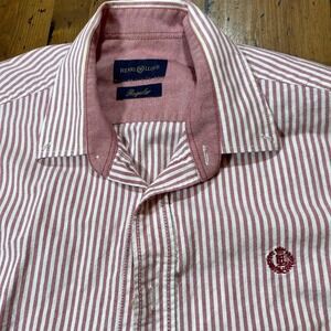 Henri Lloyd Long Sleeve Nautical Preppy Shirt Pinstripe Stripes Pink/White Men L